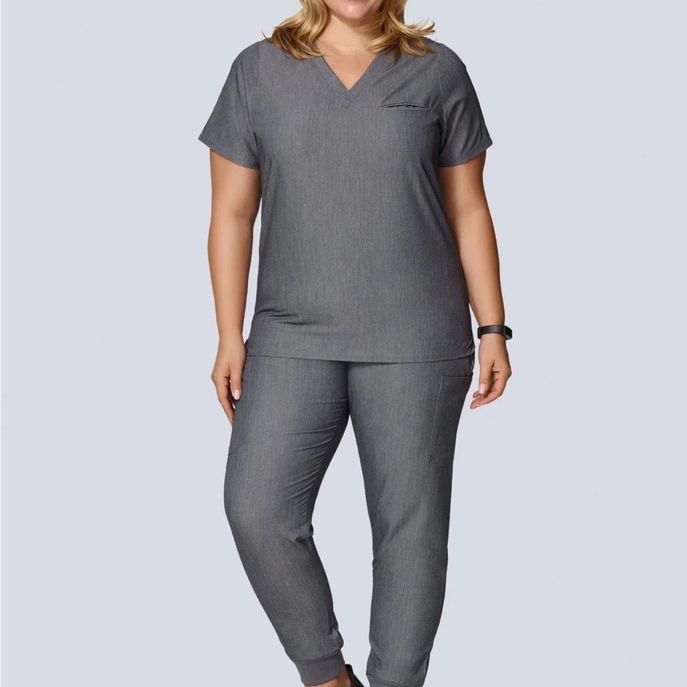 Women's Gray V-Neck Scrub Set